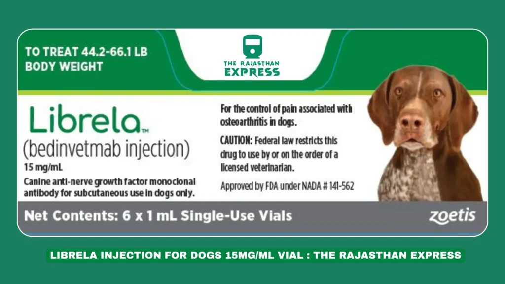 "Librela Injection 15mg/ml vial for dogs suffering from arthritis and joint issues."